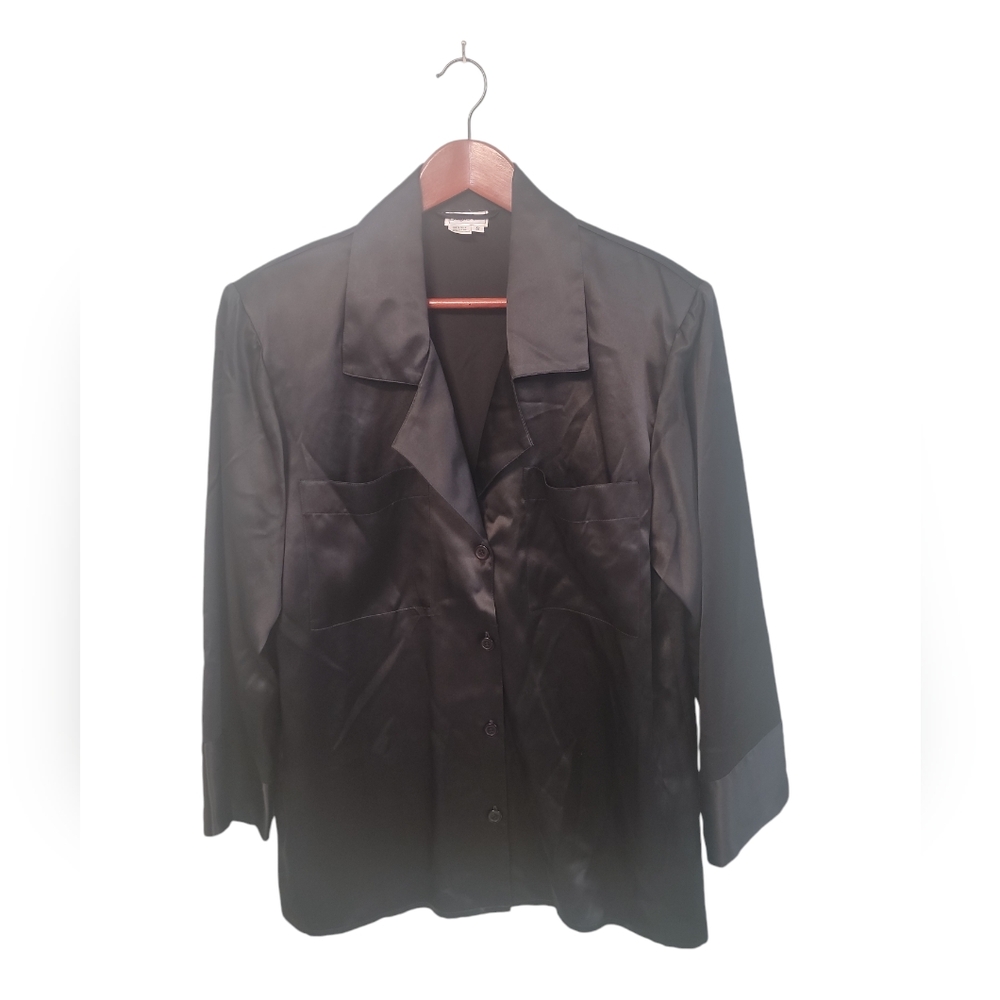 Vintage Saks Fifth Avenue 100%Silk Black Business Casual Button‎ Top Size Small